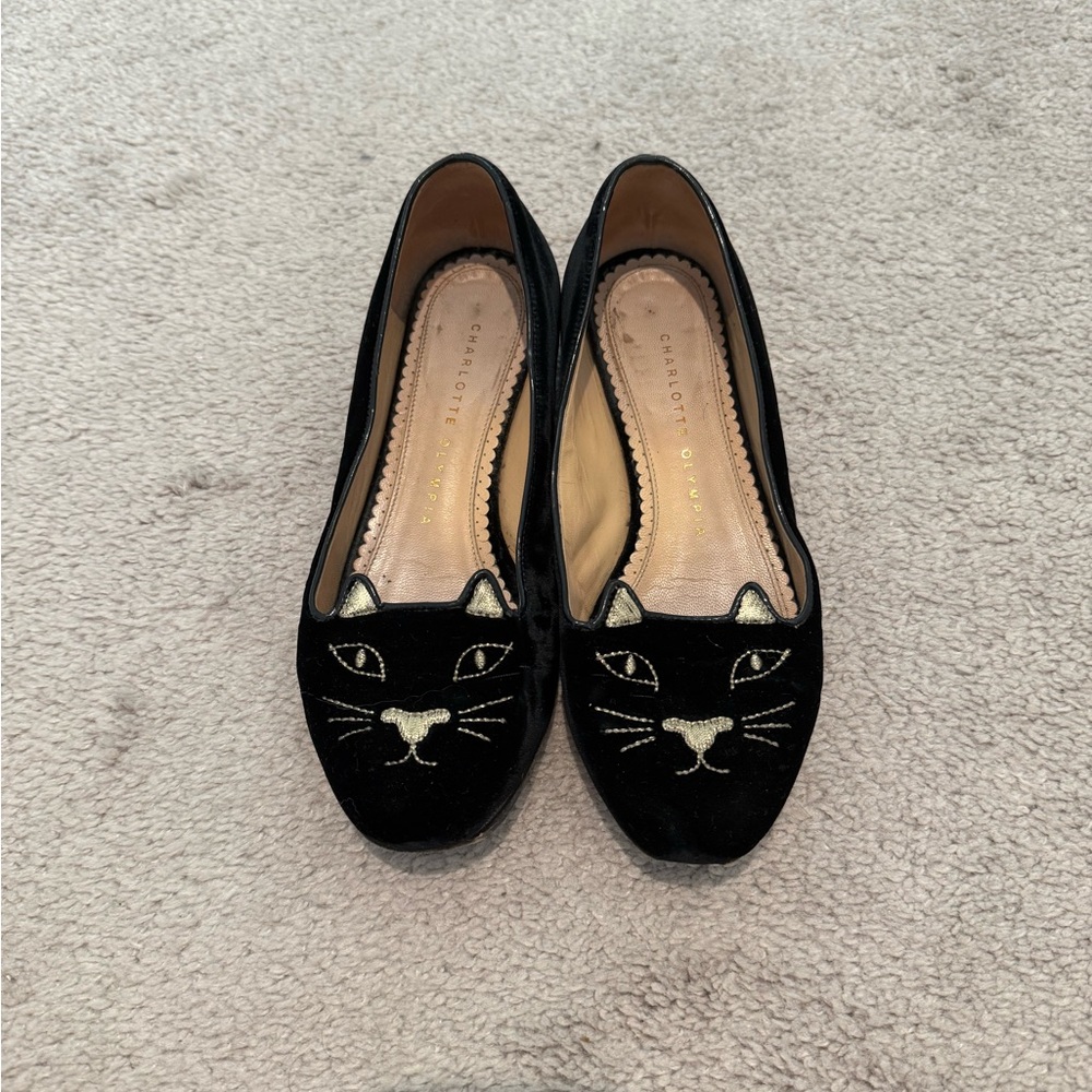 Charlotte Olympia Kitty Velvet Flats